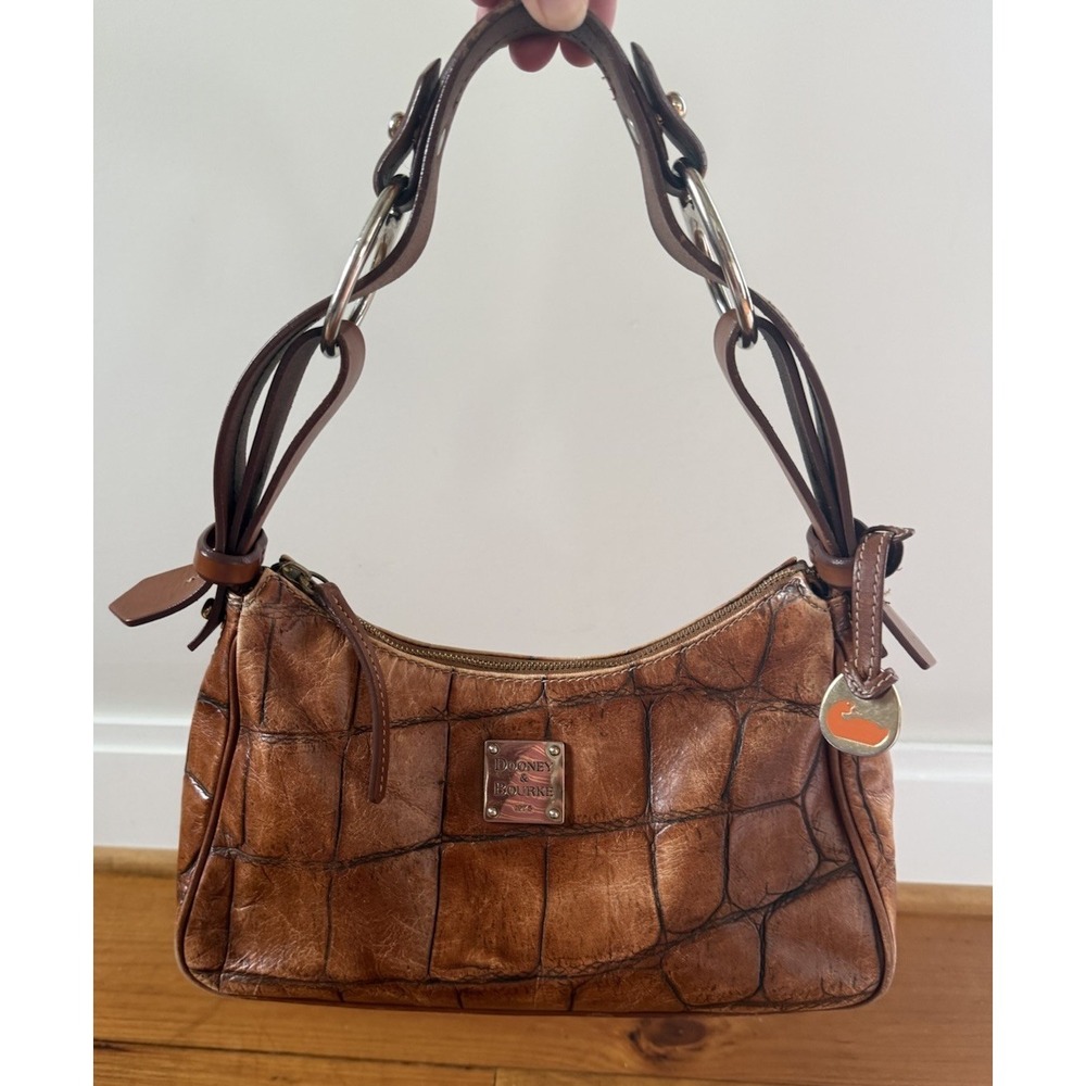 VTG  Leather Brown Dooney & Bourke Croc Embossed Baguette Handbag Y2K Purse